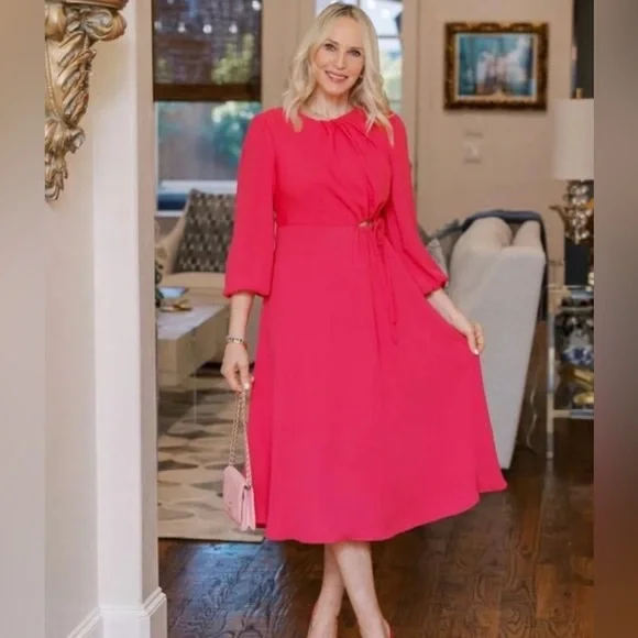 CAbi Delight Midi Dress in fuchsia pink, style #6578 Long Sleeve Dress - Picture 14 of 16